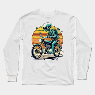Alien riding a motor bike 2 Long Sleeve T-Shirt